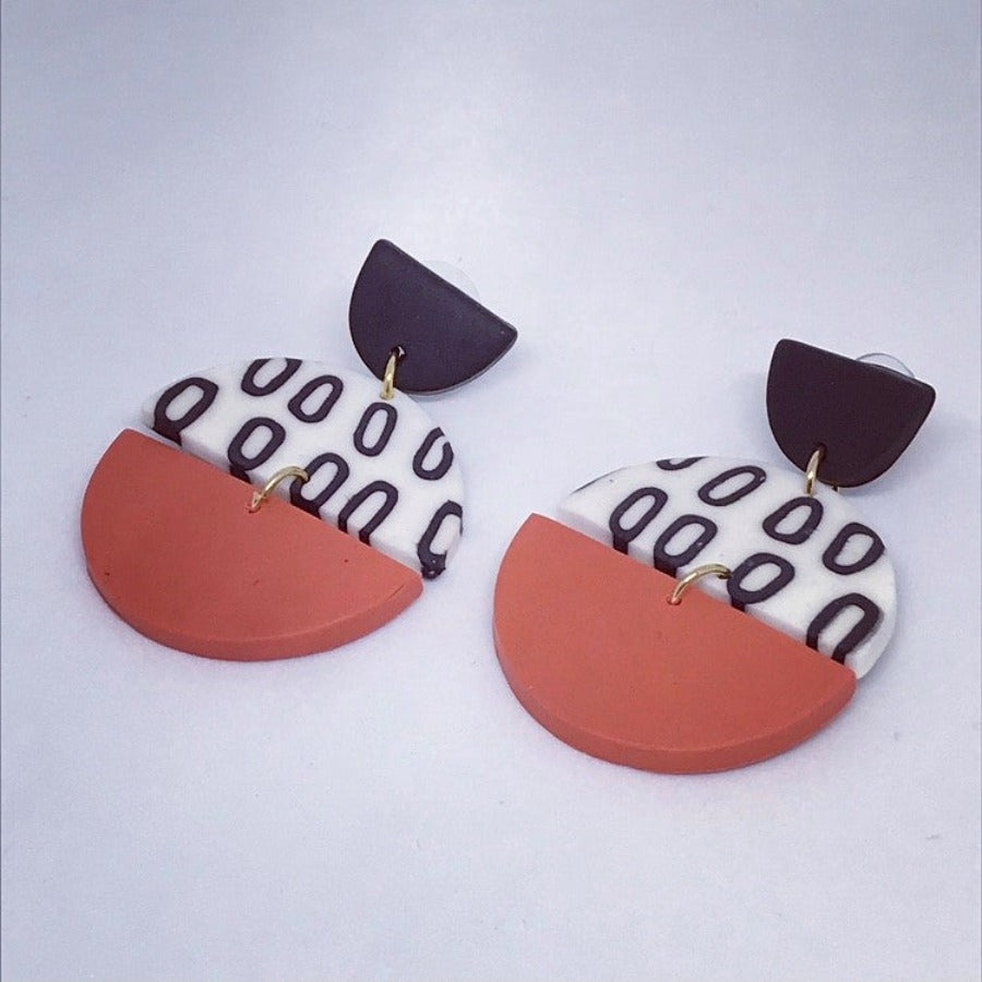 ORANGE, BLACK & WHITE PATTERNED POLY STUDS