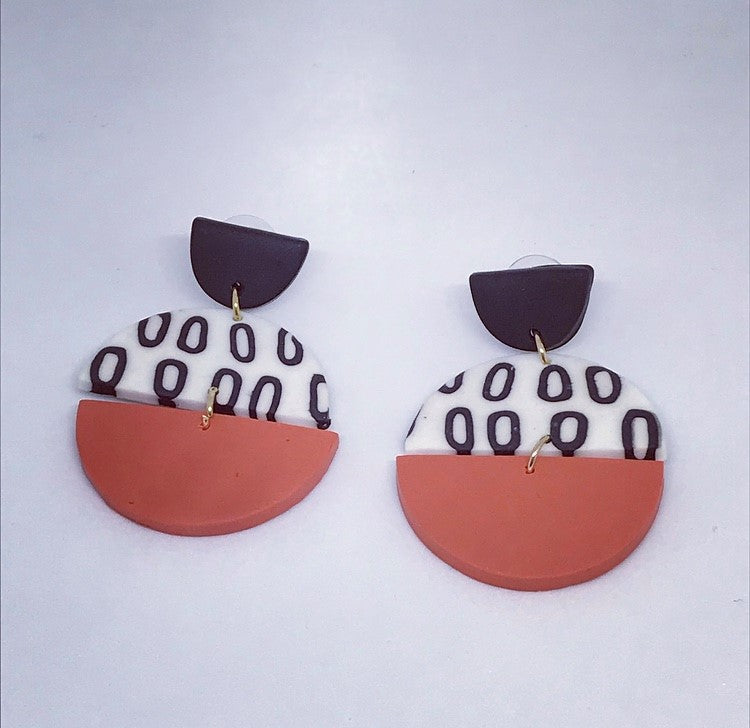 ORANGE, BLACK & WHITE PATTERNED POLY STUDS