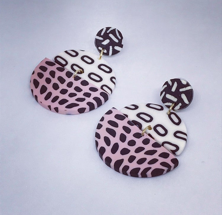 PATTERNED PINK, BLACK & WHITE POLY STUDS