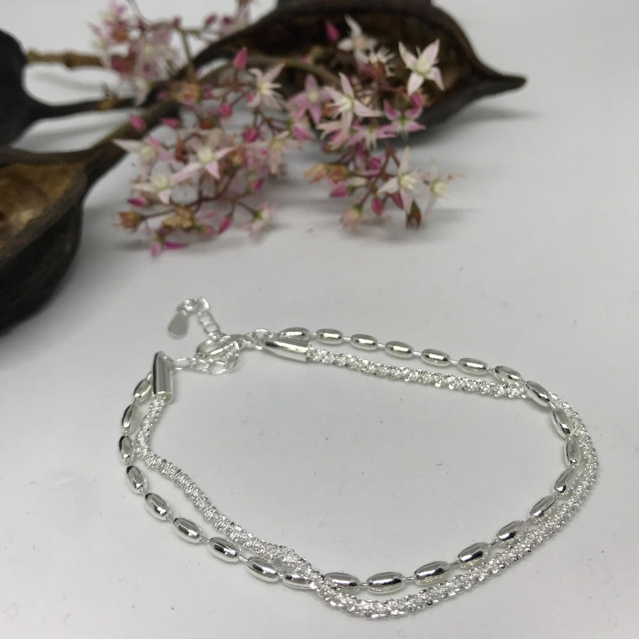 LAYERED OVAL BEADED BRACELET (STERLING SILVER)