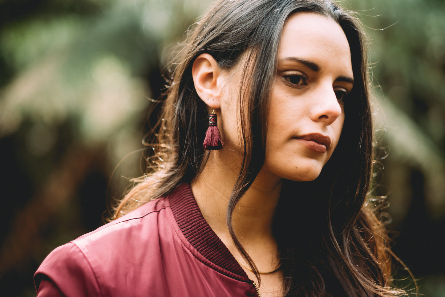 BURGUNDY TASSEL EARRINGS