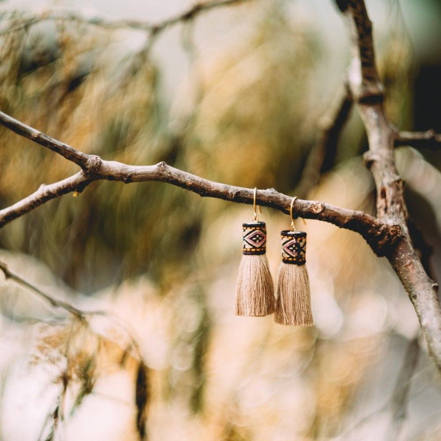 TAUPE TASSEL EARRINGS