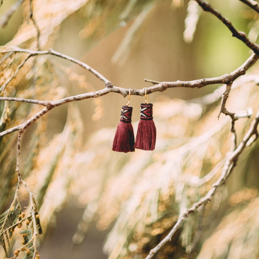 BURGUNDY TASSEL EARRINGS
