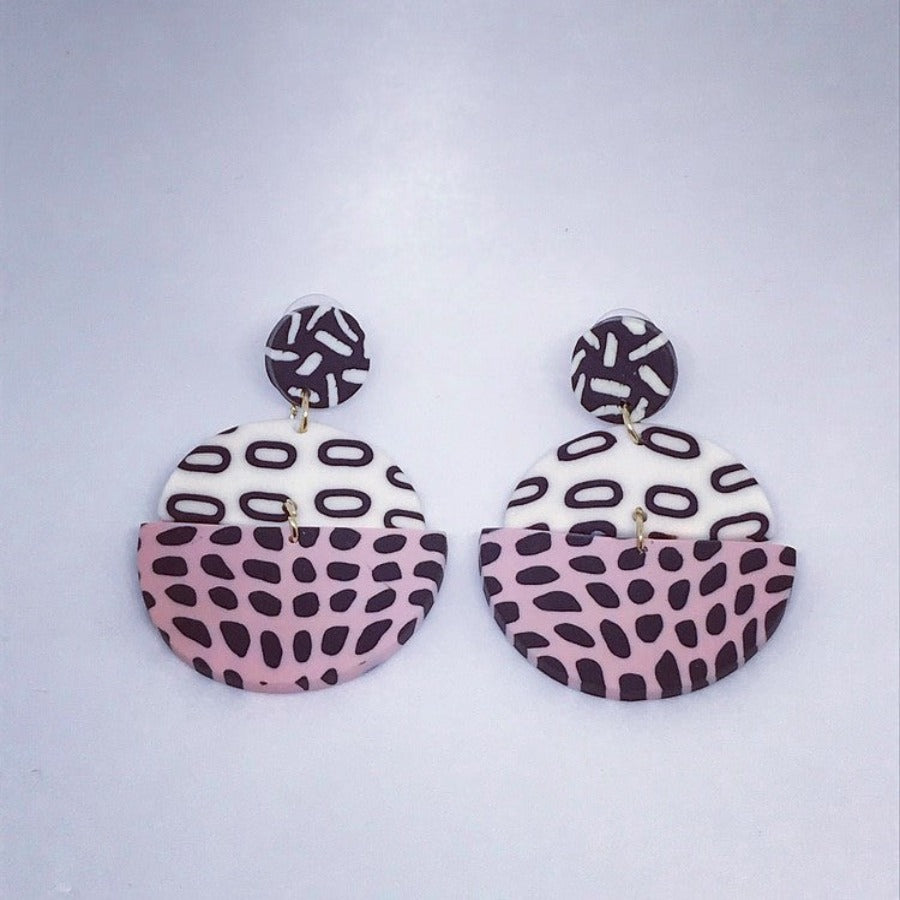 PATTERNED PINK, BLACK & WHITE POLY STUDS